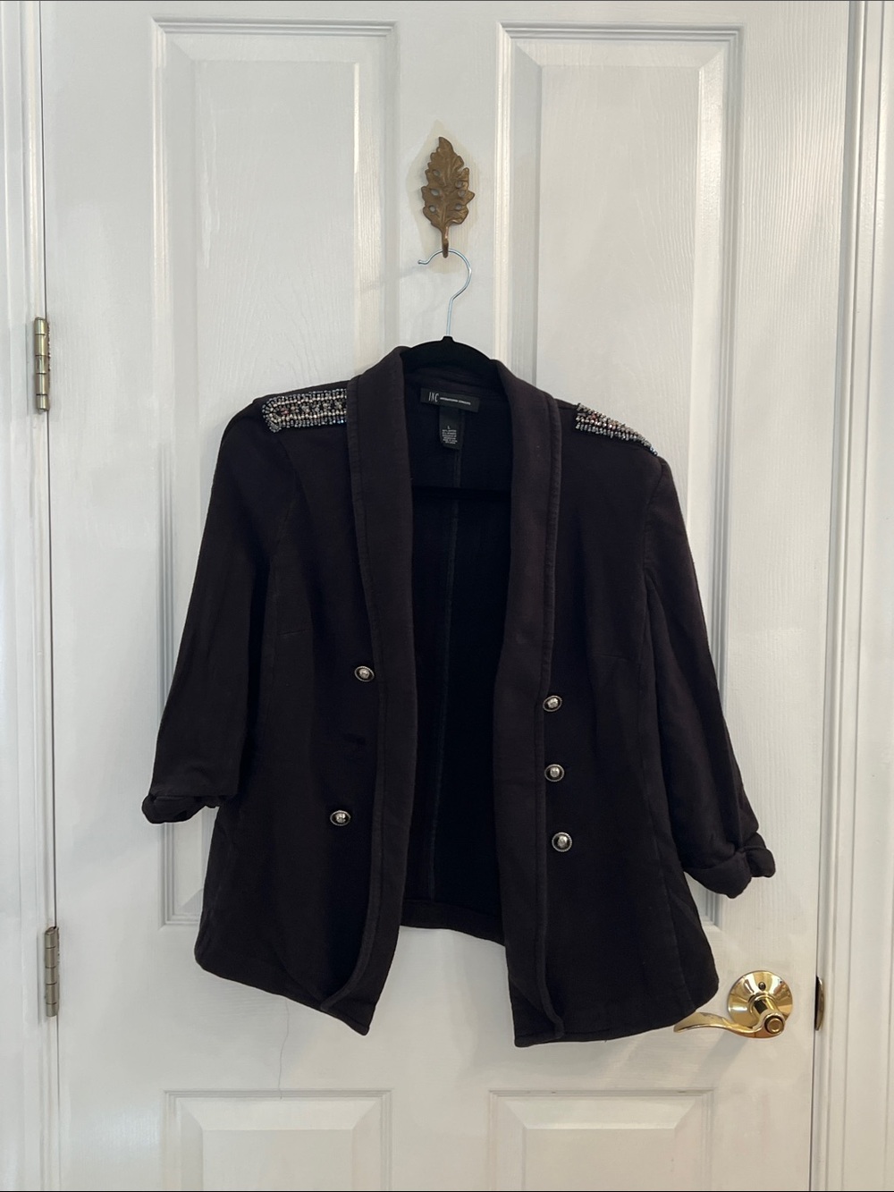 INC International Concepts Black Embellished-Shoulder Blazer